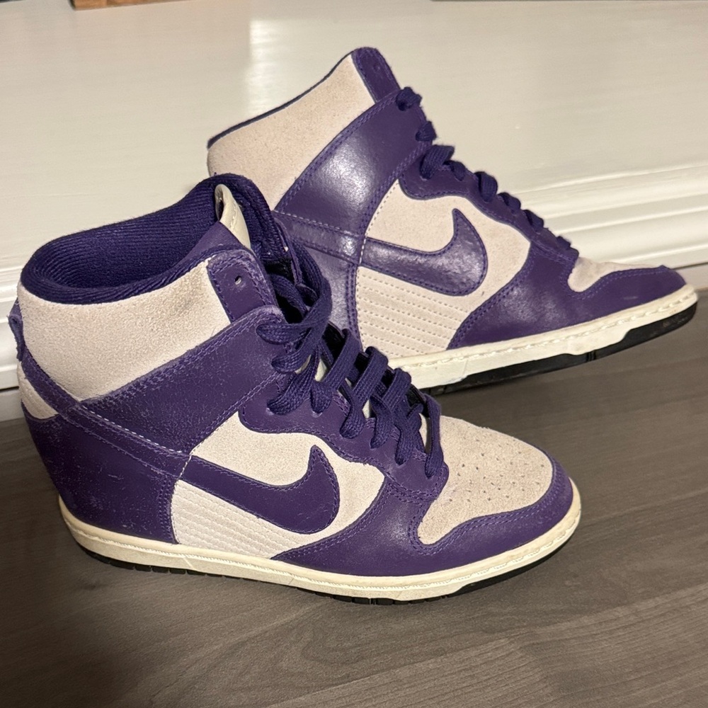 Nike Women's Purple and Cream Wedge Sneakers